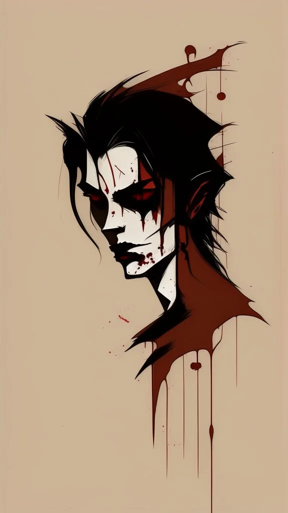 vampire drawing, minimalistic style, natural colors, blood