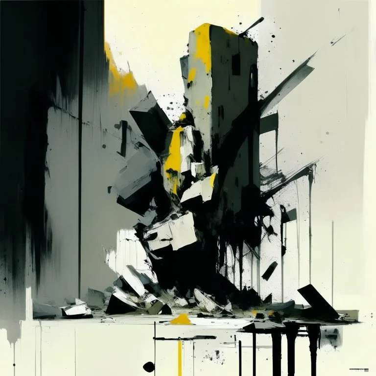 A abstract minimalist paintings brutalist concrete fragments. In the style of by Ashley Wood and Justin Mortimer.