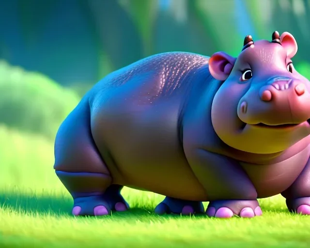 baby hippo, natural environment, photojournalism, hyper detailed, hyper realism, pixar character, sweet and gentle, friendly,