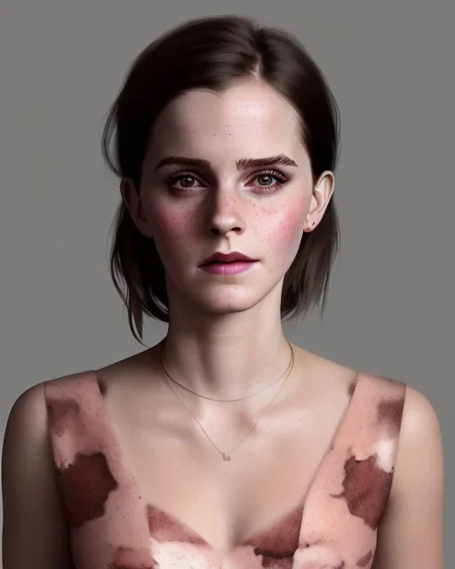 full body, emma watson identify face, animal skin clothing , big busty , dirty face, pintura, ,details,texture,8k quality, florest, Minimalism, Romanticism, Expressionism, Impressionism