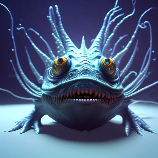 fluid ink angler fish creature, unreal engine 5, 8k resolution, photorealistic, ultra detailed