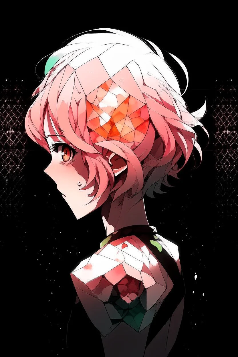 Padparadscha - Houseki no Kuni on a black background stands with his back but turns to face the screen