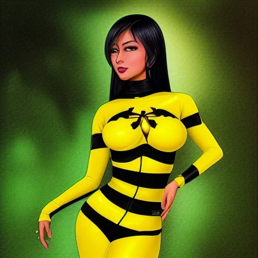 ultra detailed fullbody portrait of beautiful busty Silhouette Watchmen , wearing skintight yellow and black costume, extremely detailed digital painting, intrincate, extremely detailed smiling face,crystal clear Big Green eyes, in the style of Noriyoshi Ohrai , mystical colors , perfectly centered image, perfect composition, rim light, beautiful lighting,8k, stunning scene, raytracing