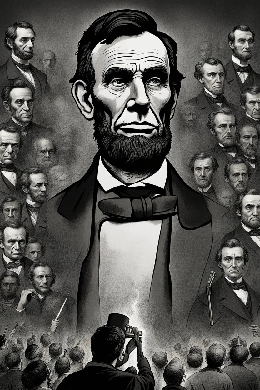 Create a powerful visual representation of the moment Booth fires a single shot into the back of Abraham Lincoln's head. Convey the shock and chaos among the audience as the gunshot reverberates through the theater