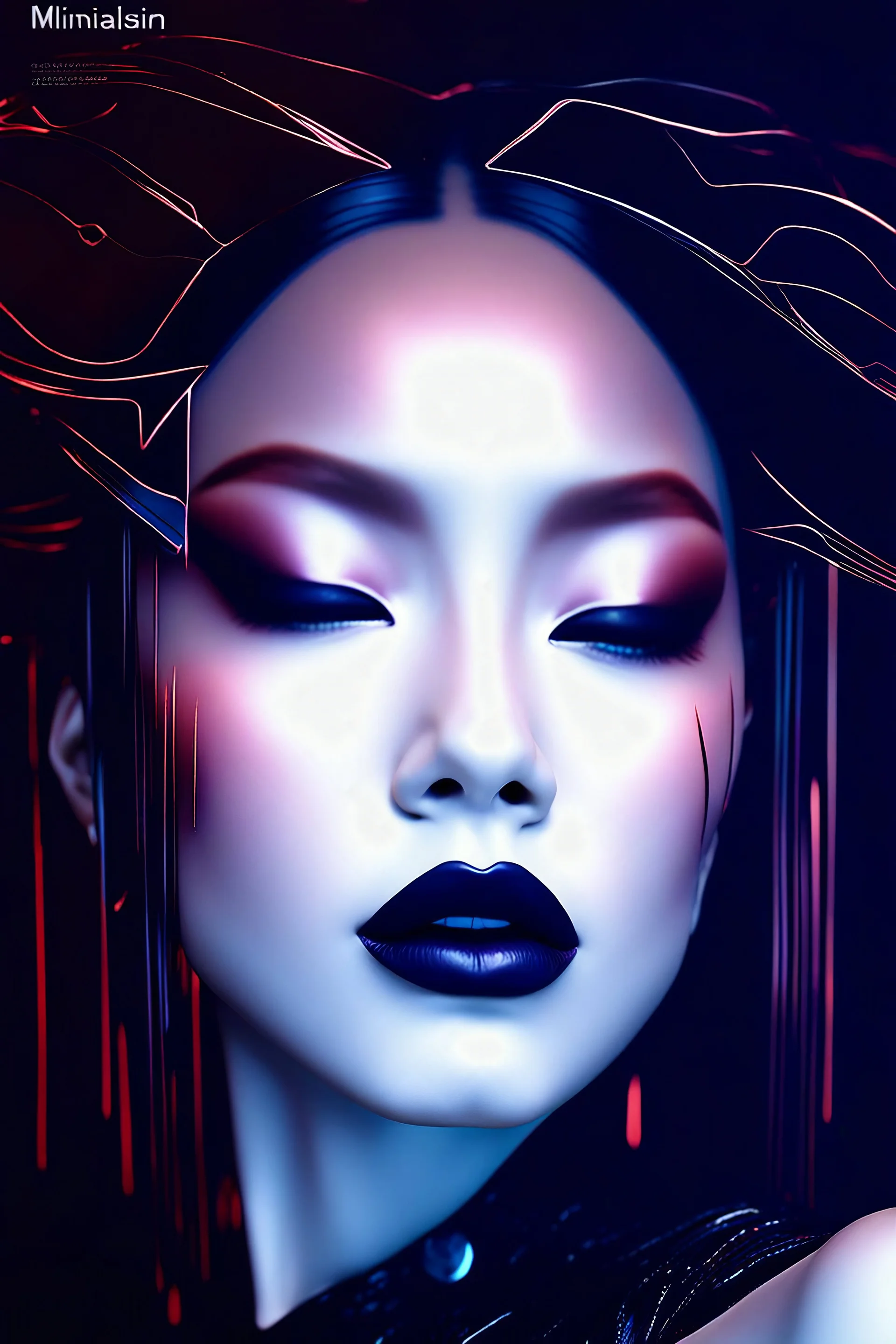 minimalism,Wabi Sabi abstract art,beautiful surreal native beauty artwork,amazingly futuristic fashion extravagant woman portrait,beautiful eyes,super makeup hairstyle,deep rich black otherworldly colors,magic fantasy,detailed intricate insanely octane render trending on artstation,8k artistic photography,concept art,cinematic perfect light,chiaroscuro,award-winning photograph,masterpiece,raphael,greg rutkowski,beeple,beksinski,deep rich colors,magic lighting