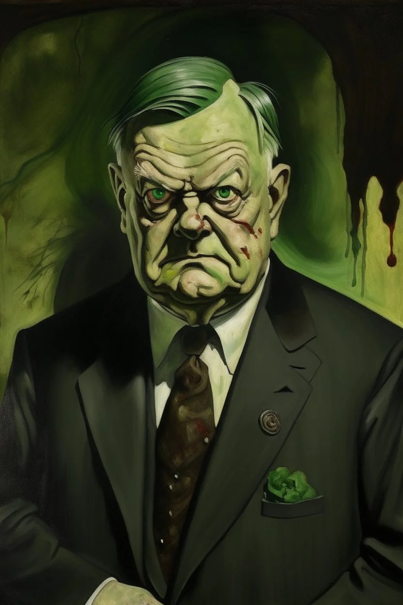 President Herbert Hoover painted as a undead zombie gorgon monster