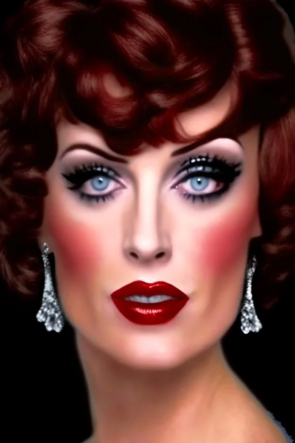 portrait of a sexy European lady with short brunette hair and strong makeup, big smoky eyes