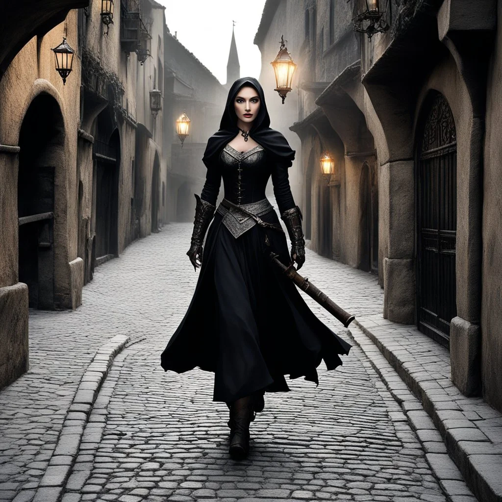 She moves with silent grace through the old winding streets of the medieval city, a master of the arts of thieves and illusion. Clad in dark garb that blends seamlessly with the shadows for torches, her eyes gleam with a hunger for novelty and adventure. The city is the playground of her illusions and tricks, its secrets and treasures ripe for the taking. The cobblestone streets echo in the slice of the night; she remains unseen, a phantom slipping through the cracks of society.