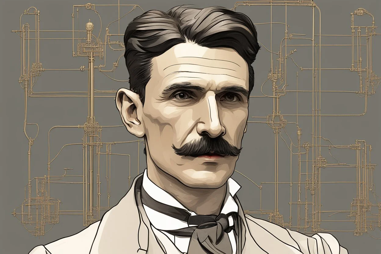 Nikola Tesla lifelike in the style of 3-d