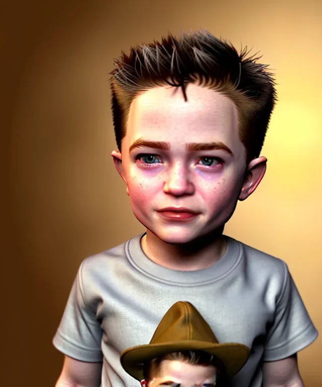 Robert pattinson toddler, full body, soft skin, dramatic lighting, hyper realistic