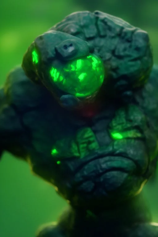 mutated green stone golem with a red tumor