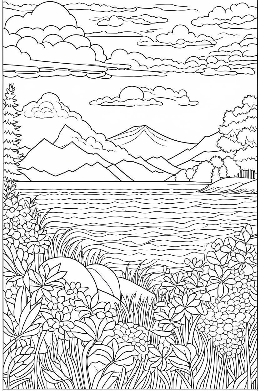 coloring page, nature, relaxing, full view, realistic, coloring page, only draw lines, coloring book, clean line art, –no sketch, color, –ar 3:4, white background, minimalistic black lines, minimal black color, low level black colors, coloring page, avoid thick black colors, thin black line art, avoid colors, perfect shape, perfect clear lines,