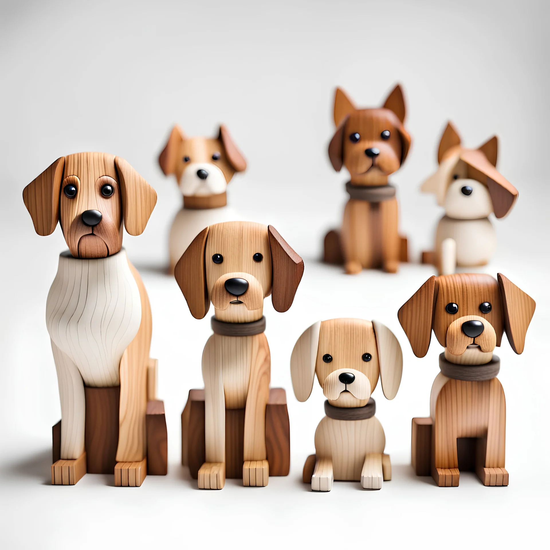 Cute dog Figures in wood over white background