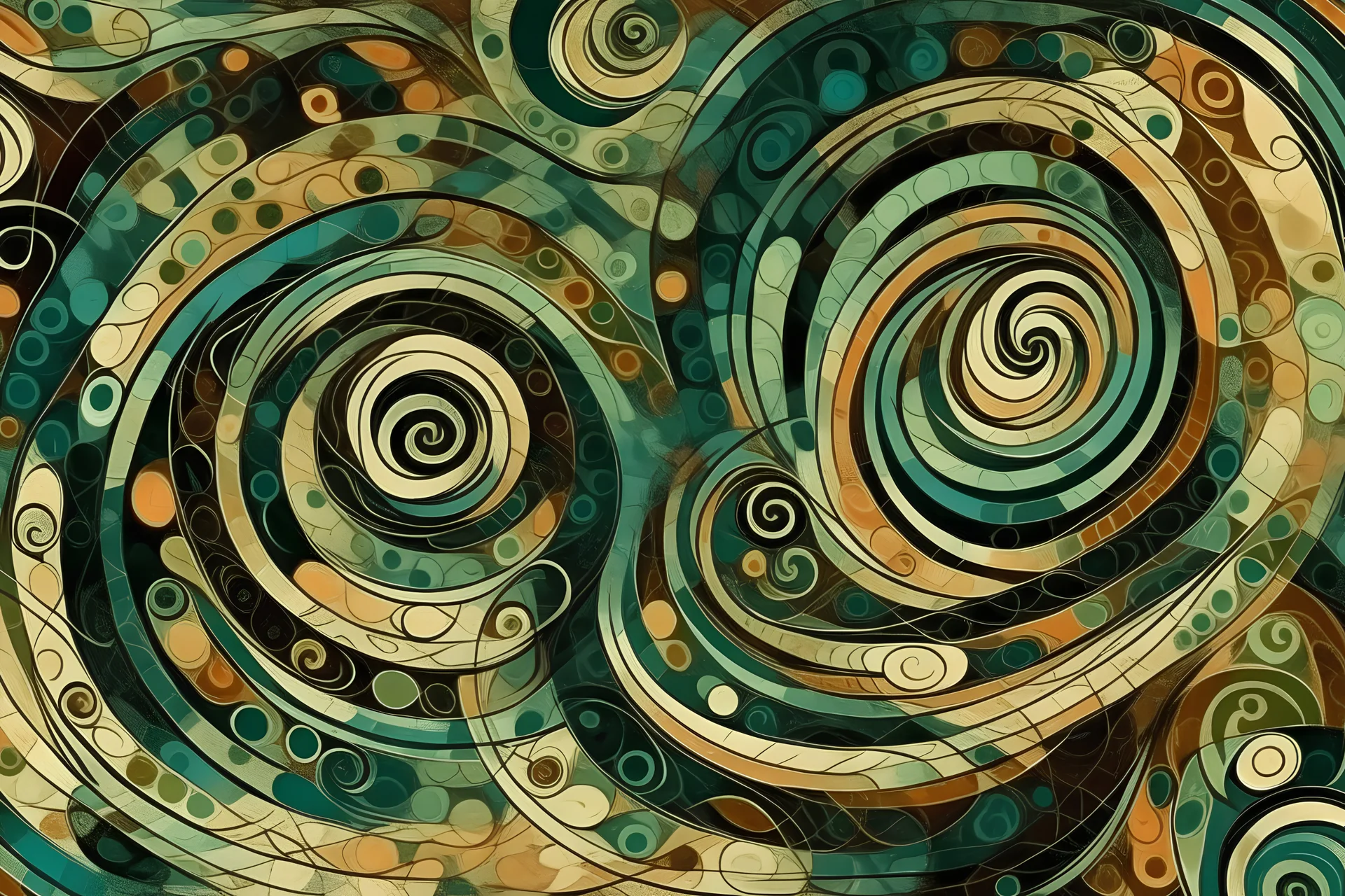 vintage swirly brush stroke painting of a surreal abstract of circles squares lines and geometric shapes high resolution, scratches, fine detailed textures