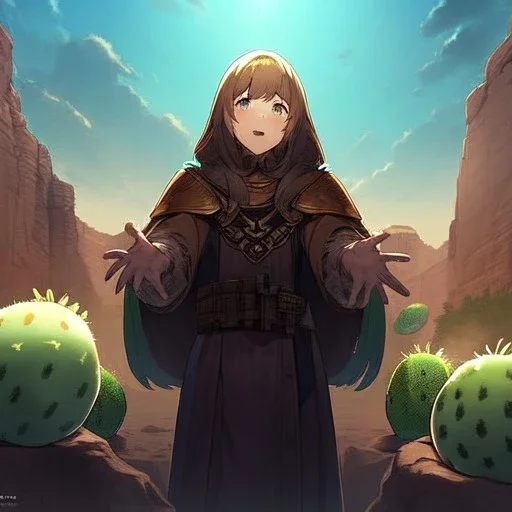 anime real life like cactus in the desert in arizona, grand canyon,anime, large hands wrapped around cactus