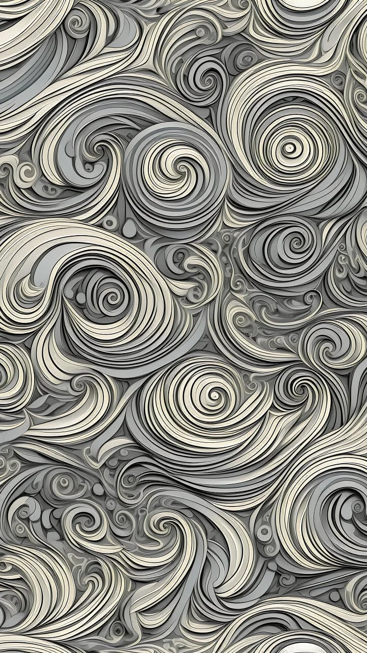 A gray chaotic dimension with swirls designed in ancient Greek mosaics