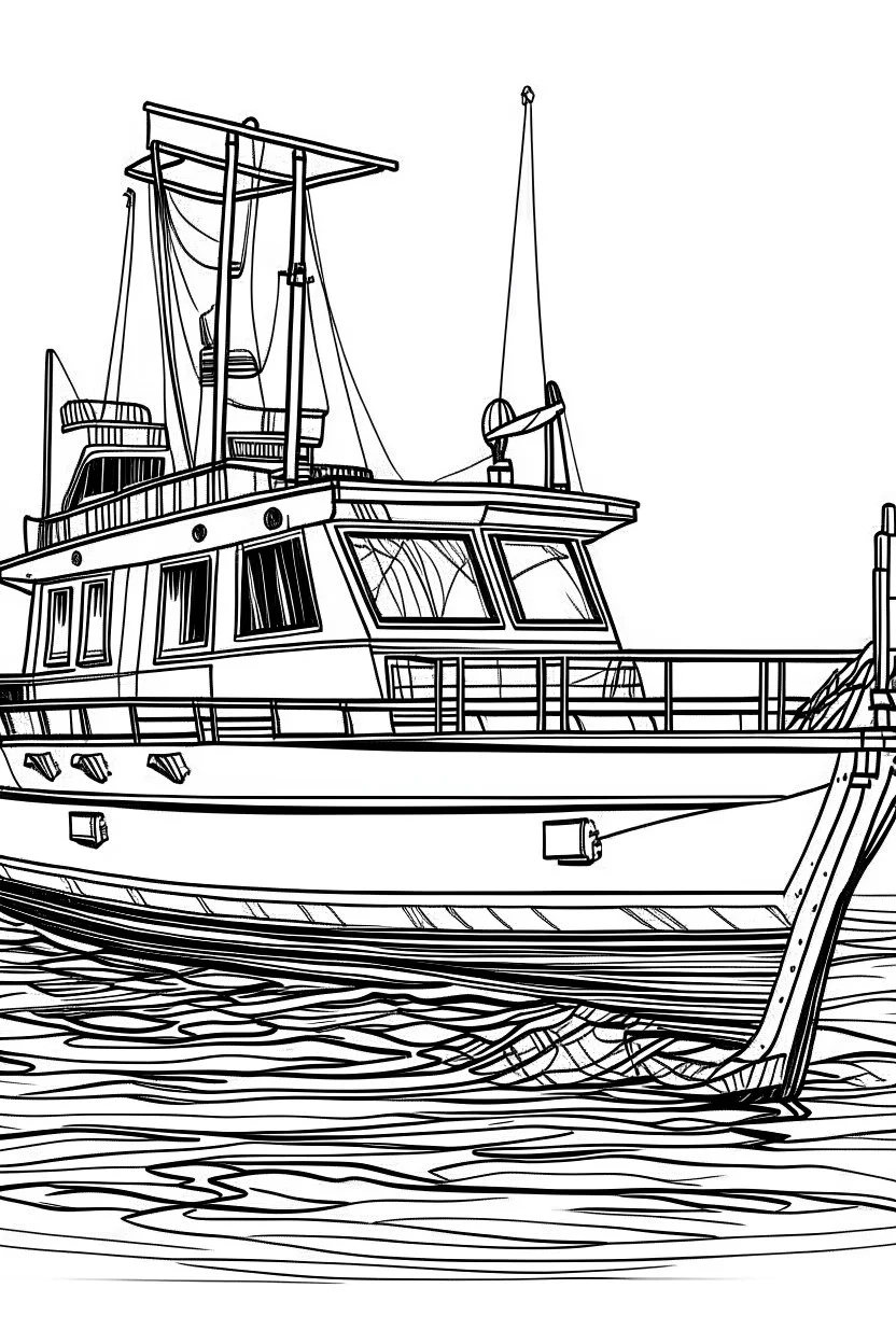 Outline art, no shading, boat full body, cartoon style, black and white, low detail, --ar 9:11