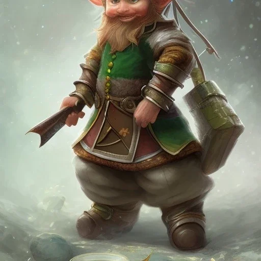 a Portrait of cute human elf Leprechaun as illustration by Akihiko Yoshida,