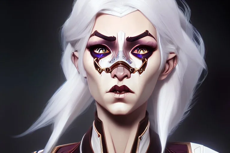 portrait fantasy mechanical woman pearl white hair white eyes