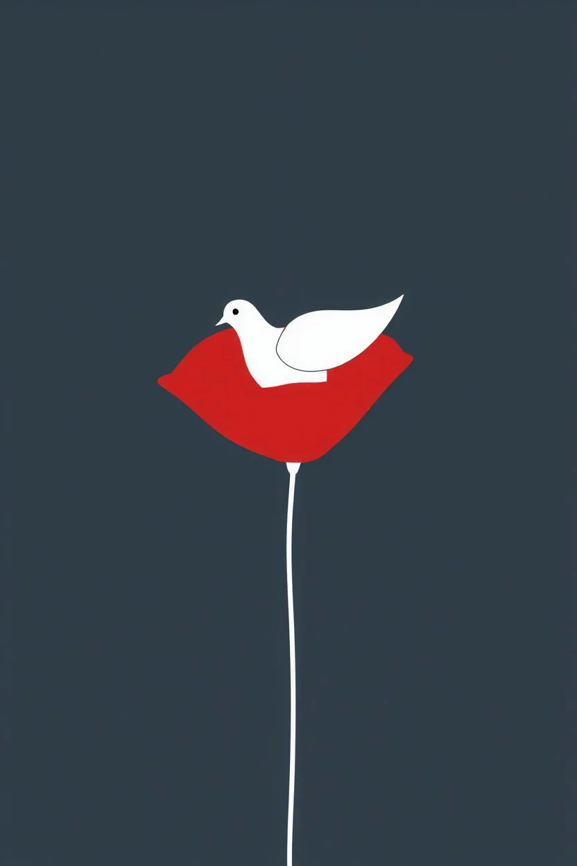 simple outline of a red poppy with a white dove