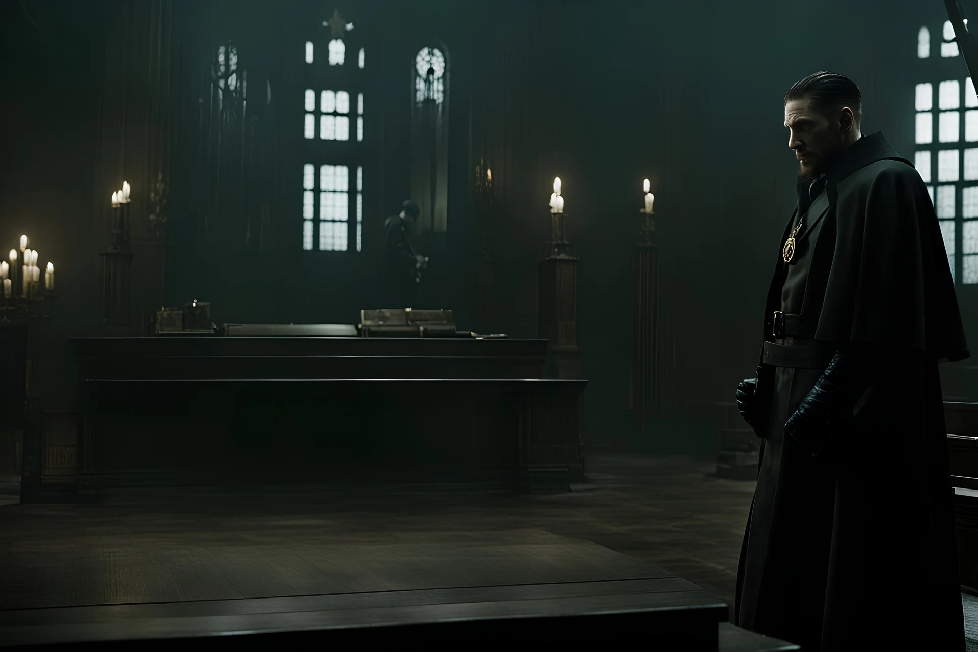 Still frame of Tom Hardy as Father Alexander Anderson from the live action "Hellsing" movie based on the anime of the same name.