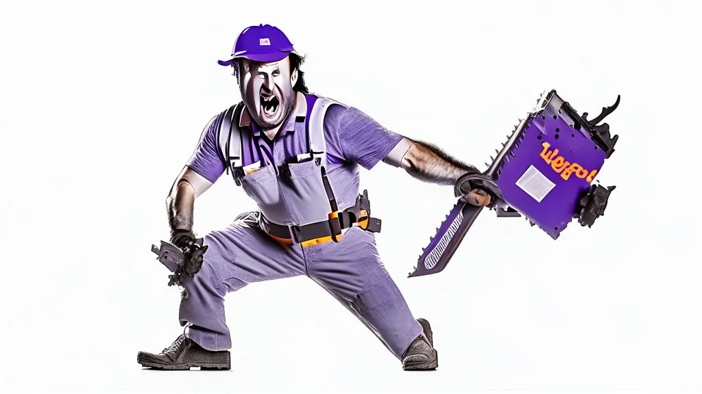 horror movie of fedex driver using chainsaw transparent background