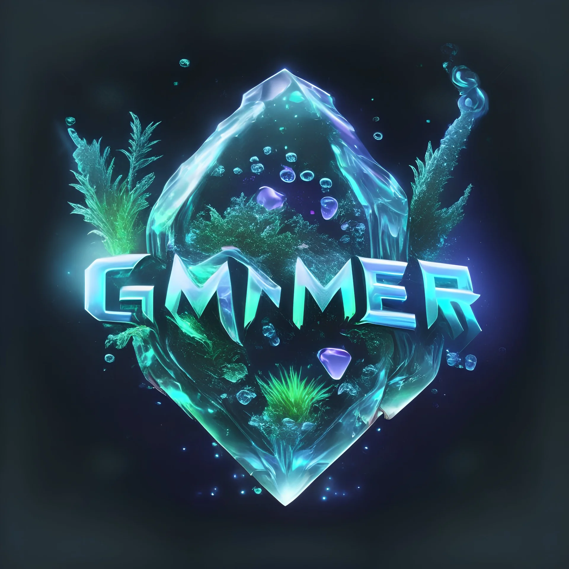 Gammer streammer pro holographic weed smoke logo shiny 3d metaverse cristal cave ethereal boreal cosmic