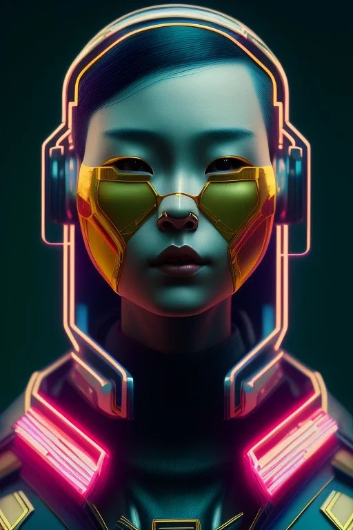 MCU Portrait, Front image. cyberpunk Asian woman, pink short hair. Ceramic rabbit mask. latex suit. Red, black, gold, color. Punk style, minimal details. highly detailed, concept art, smooth, unreal engine 5, god rays, ray tracing, RTX, lumen lighting, ultra detail, volumetric lighting, 3d, finely drawn, high definition, high resolution.