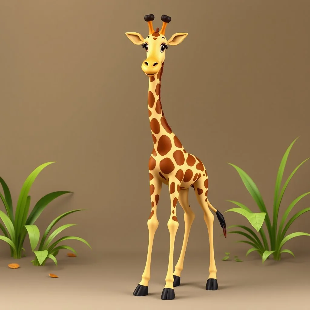 a character of a giraffe ,stand complete figure, hanna&barbera cartoon style