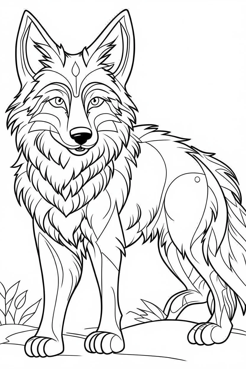 coloring page for kids, wolf, cartoon style, thick outline, low details, no shading, no color