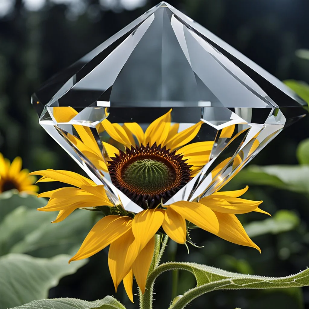 singular delicate transparent glass diamond crystal sunflower