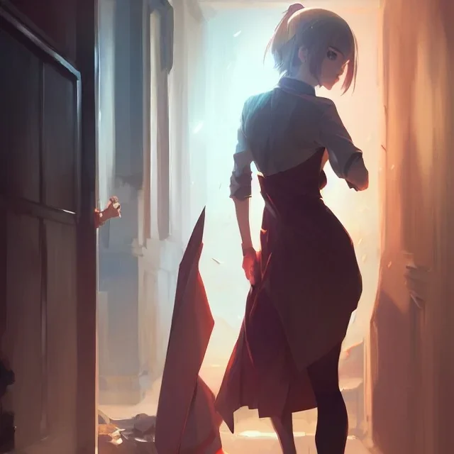 by wlop, ilya kuvshinov, krenz cushart, greg rutkowski, pixiv, sarah j. maas book cover style magician at the end of a corridor, smooth, sharp focus, d & d style, artstation, 4 k, hdr