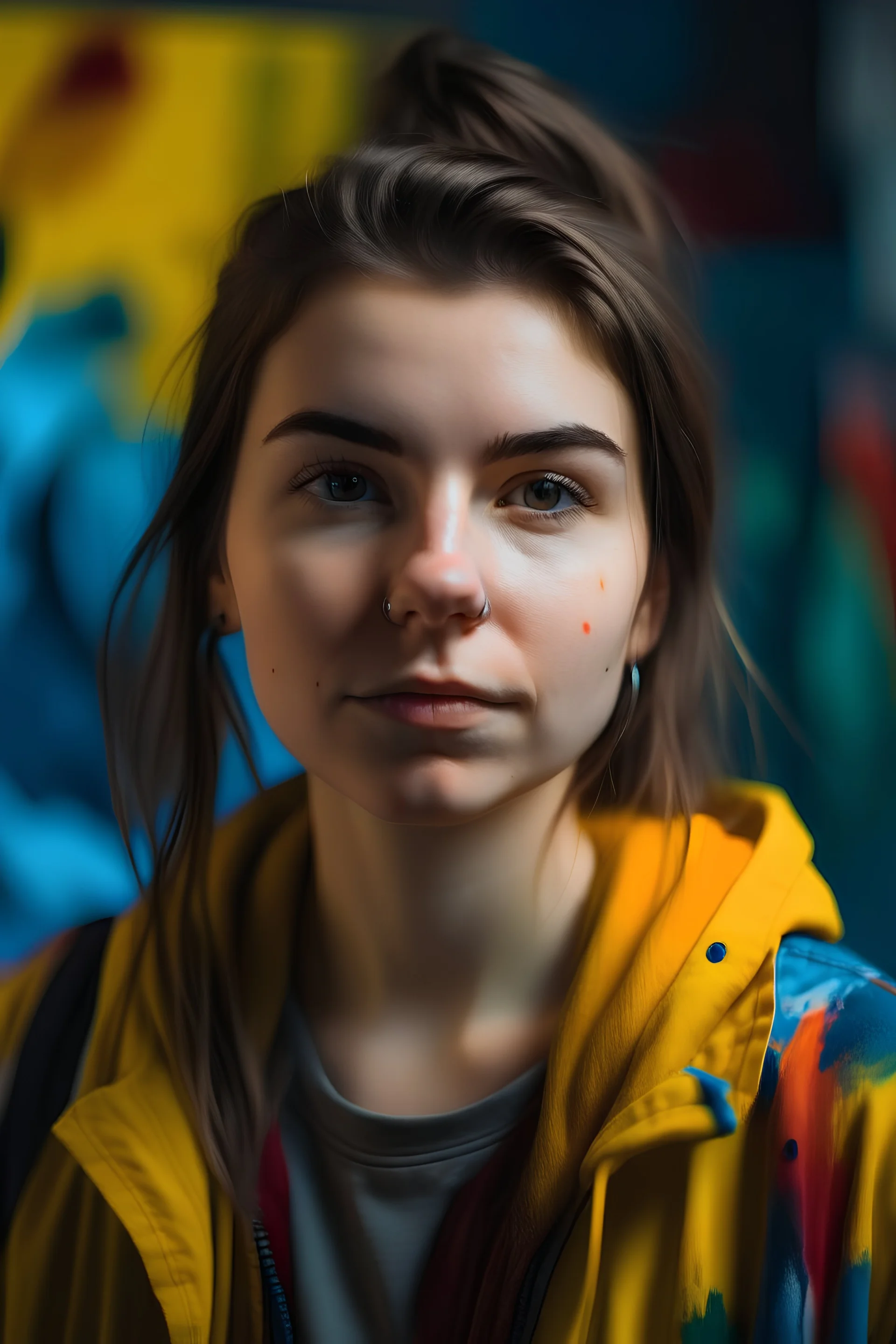 portrait of a very artsy and colourful young female audiovisual arts student