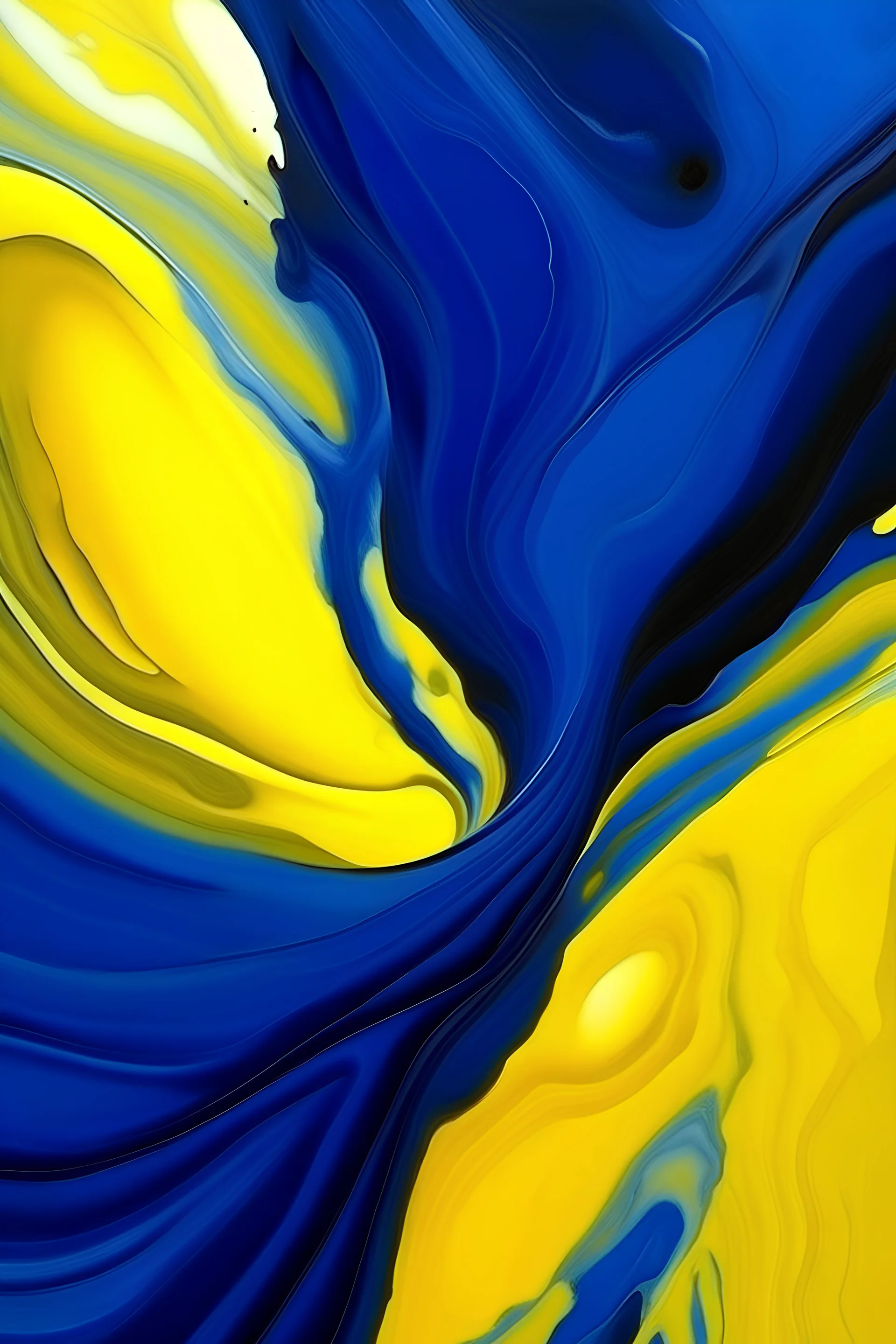 Fluid abstract painting, Deep blue, lemon