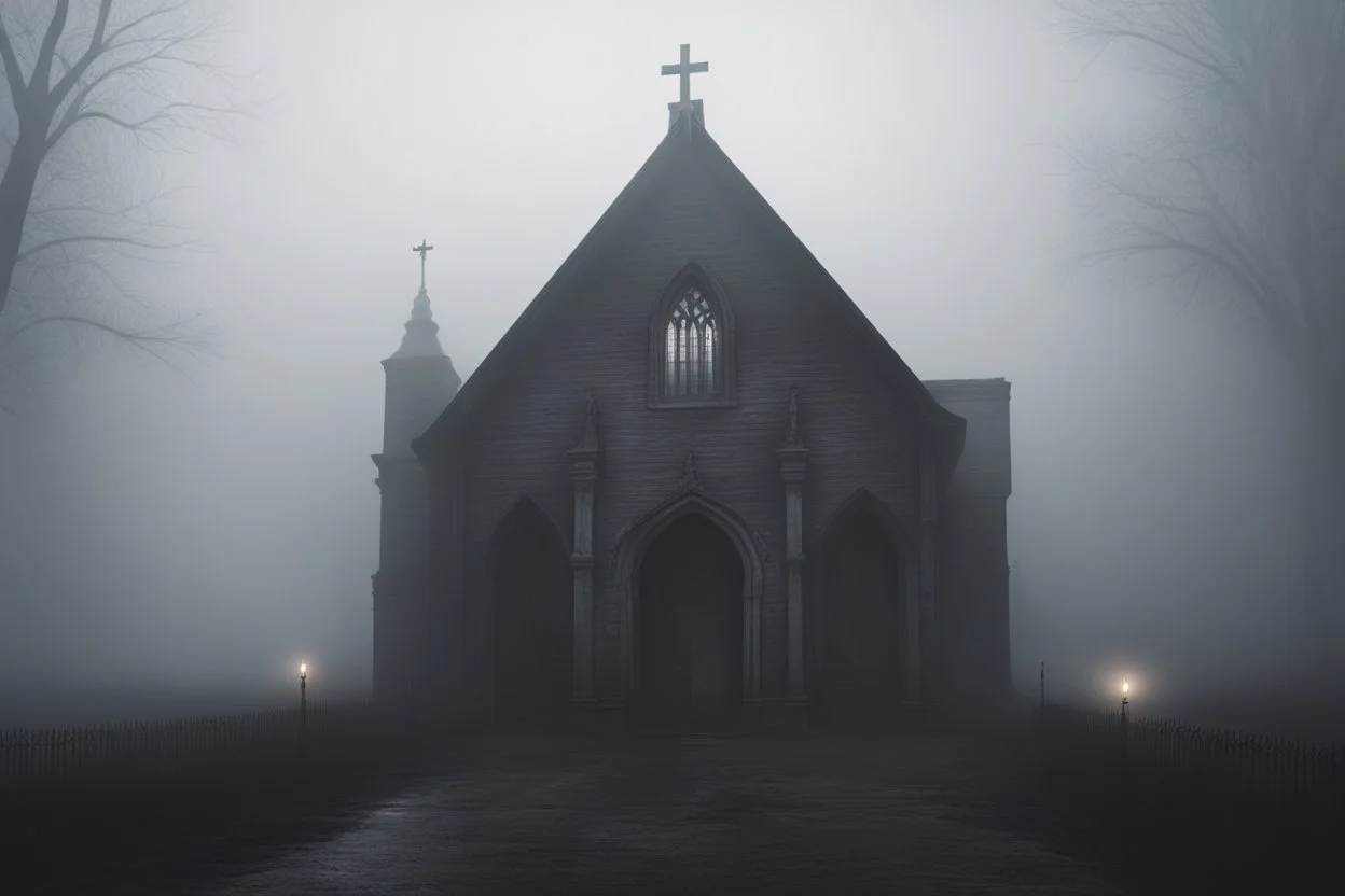 { "prompt": "A creepy, old church in the middle of a foggy, deserted town. The doors are ajar, and a pale, ghostly figure stands in the doorway, staring out into the fog. The atmosphere is dark and eerie, filled with a sense of foreboding.", "size": "1792x1024" }