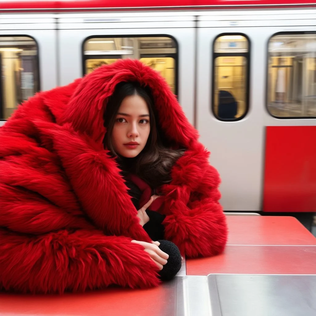 Métro en fourrure rouge, ambiance xocooning