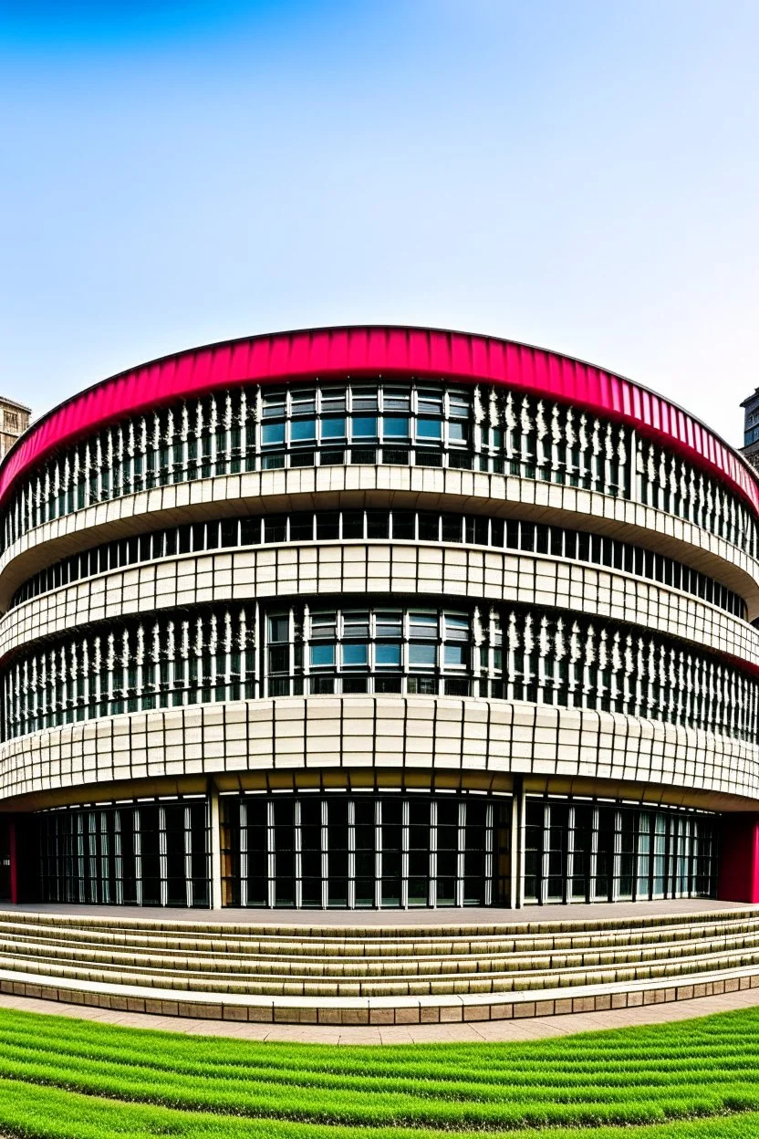 A theater in an oval-shaped building. I want the inside of the theater