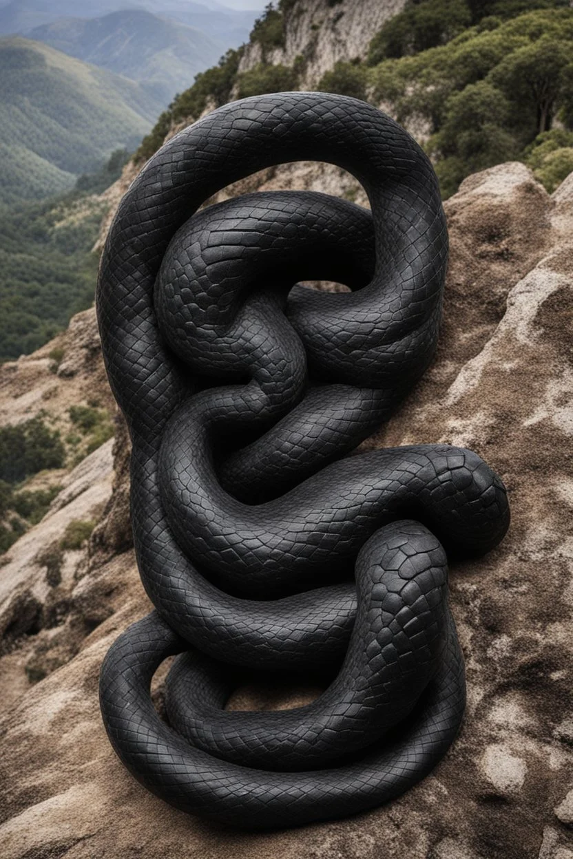 an ominous small effigy made of ebony in the form of a snake coiling around the mountain