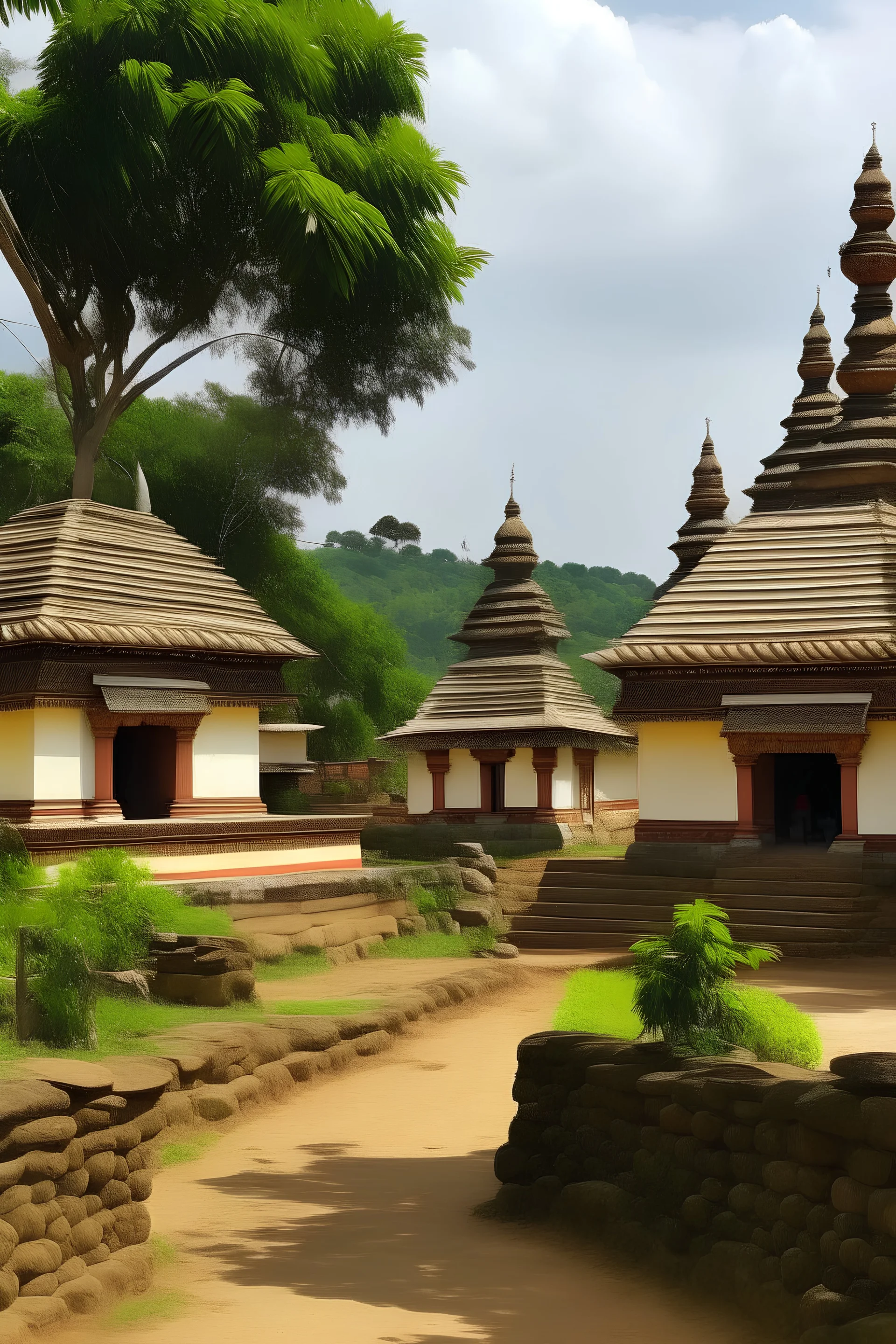 A beautiful Village in South India with a temple and school