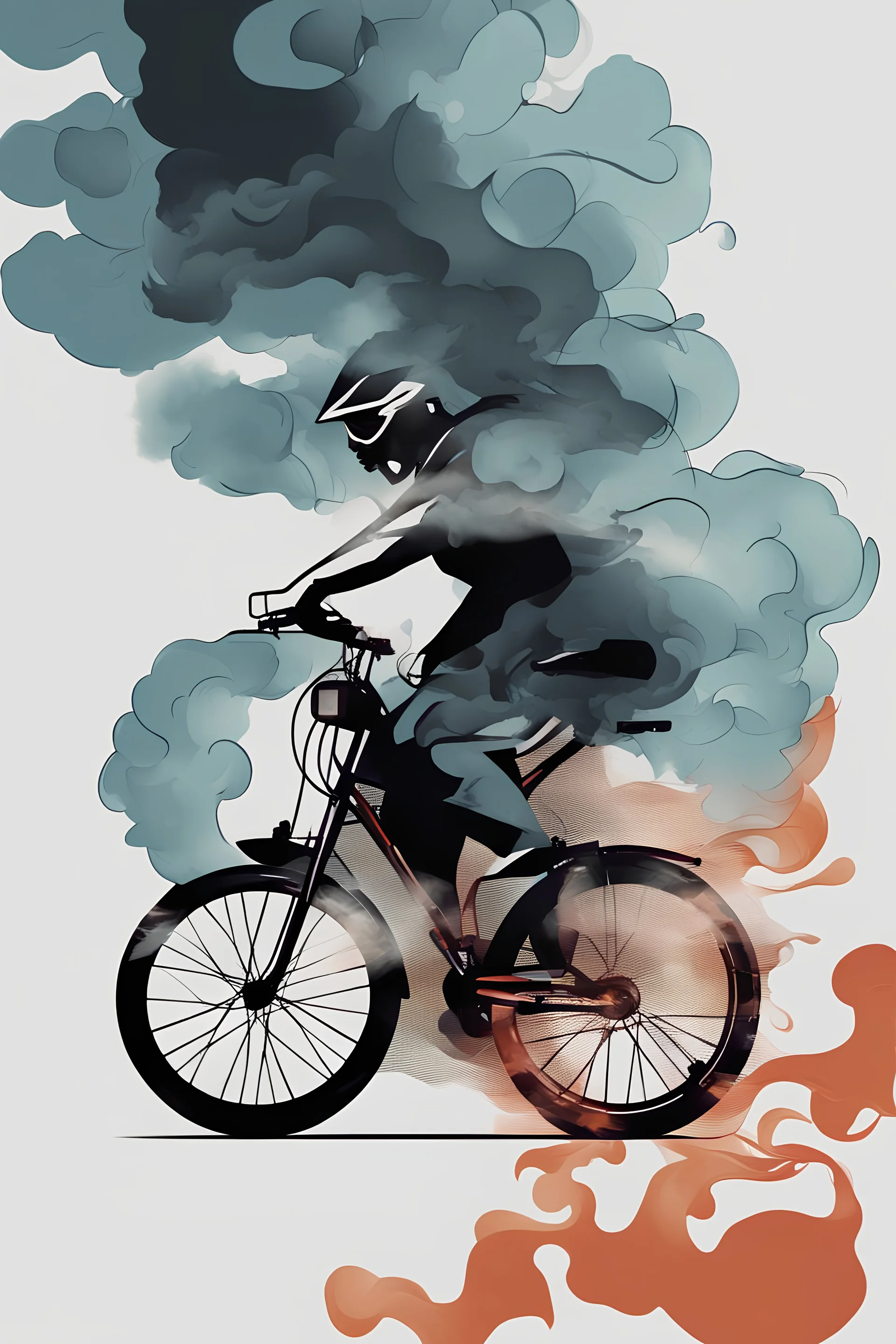the bike is abstract and then the smoke comes out. Have the city silhouette in front of you. Produce it in png format that can be used as a logo.