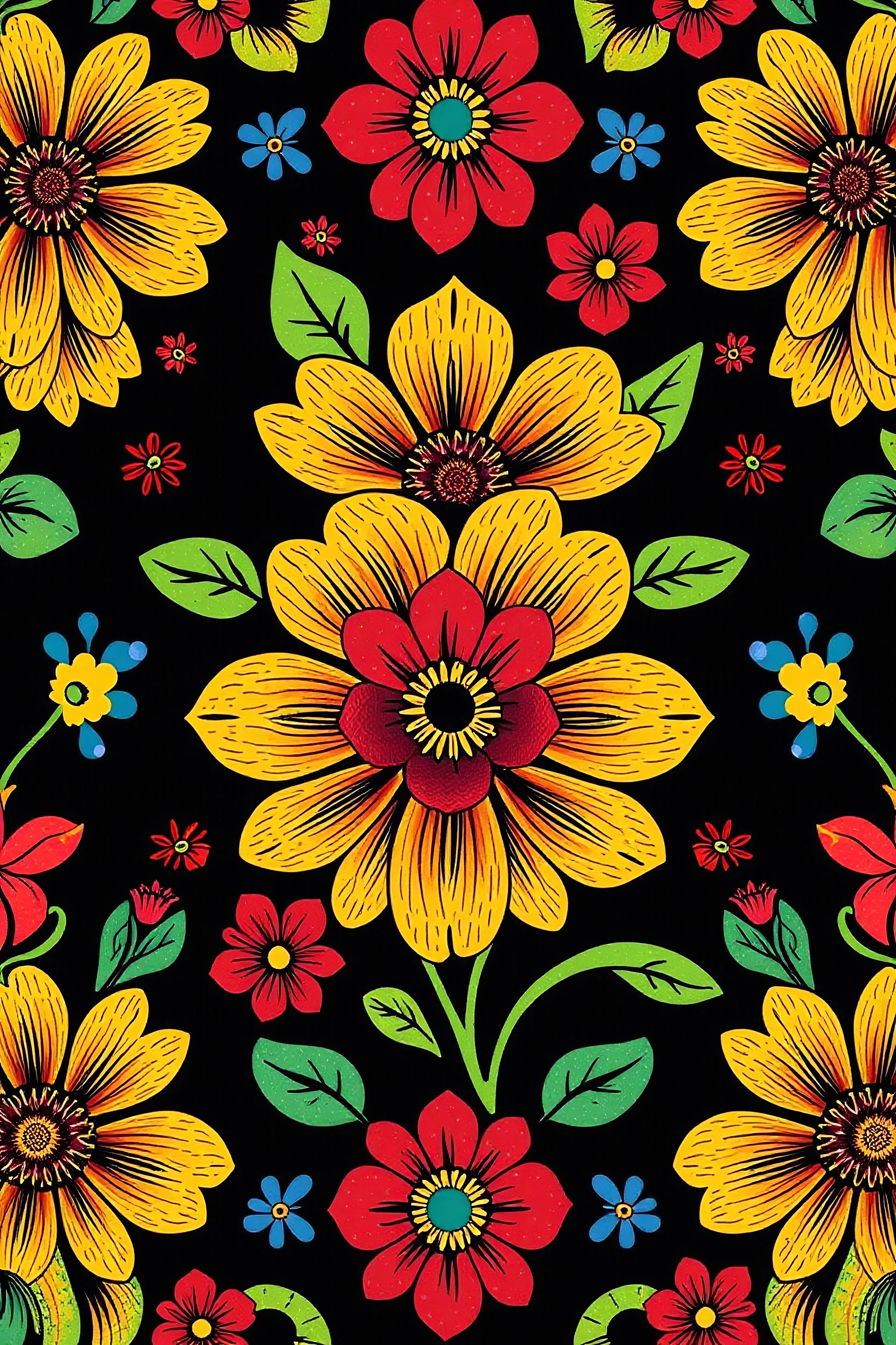 dame un estampado en patron de flores mexicanas