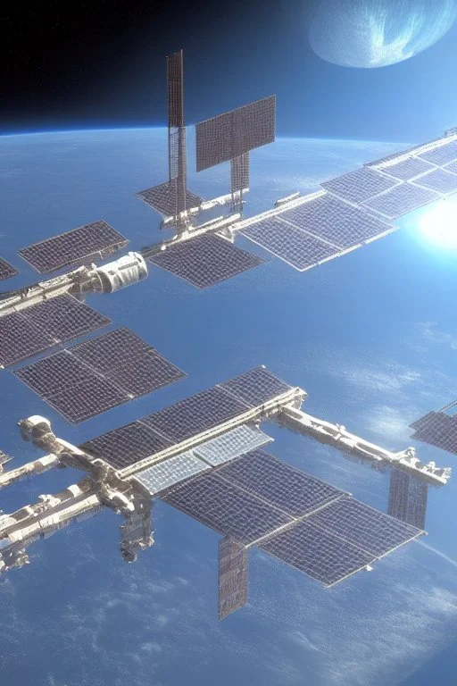 futuristic large space station floating in space