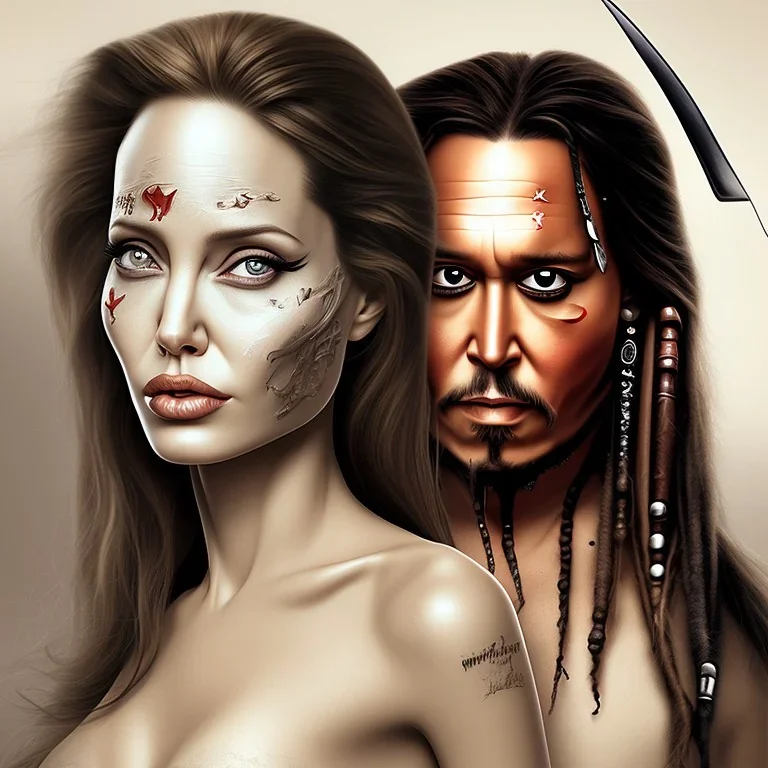 Angelina Jolie with Jack Sparrow makeup