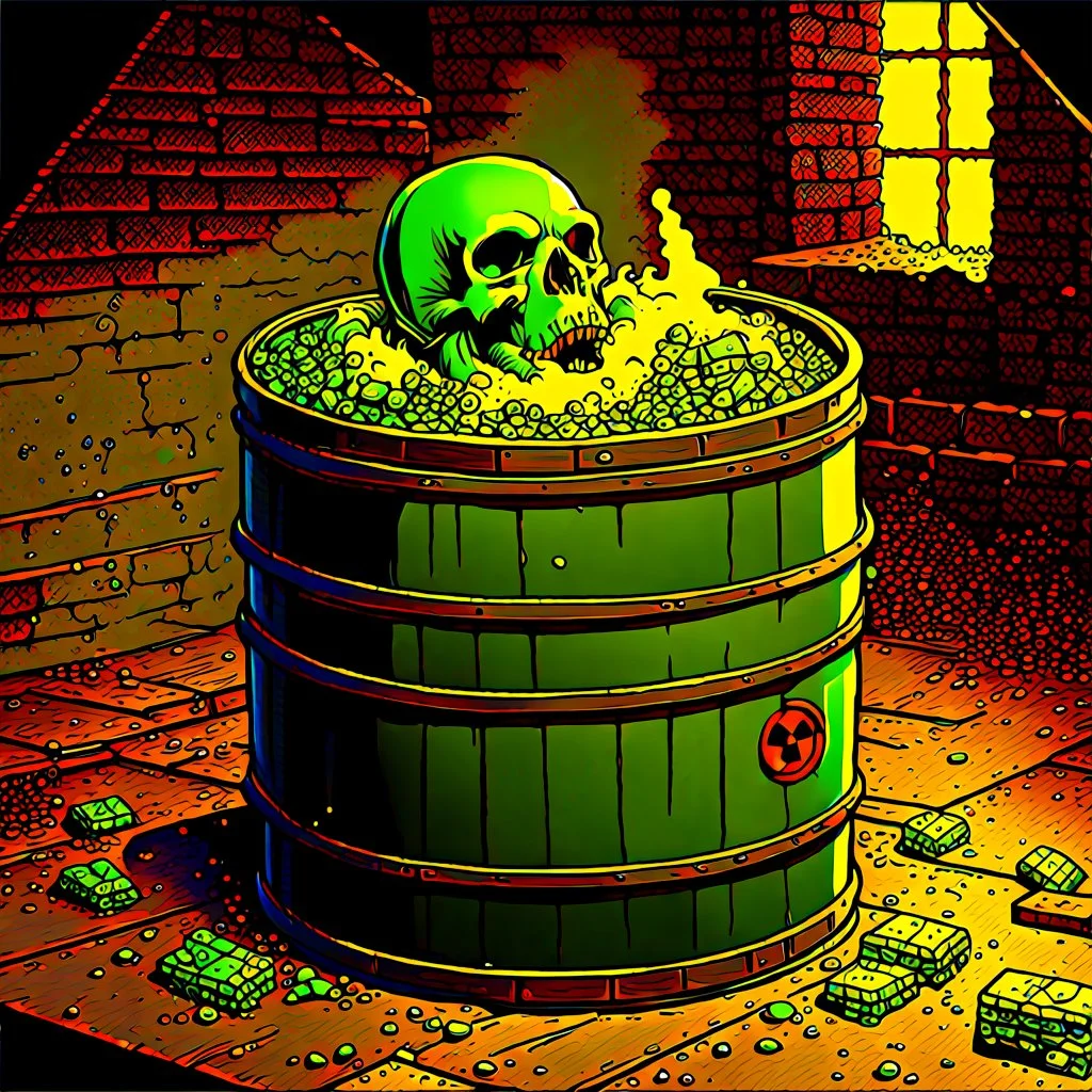 90's TCG fantasy artwork art of radioactive waste barrel