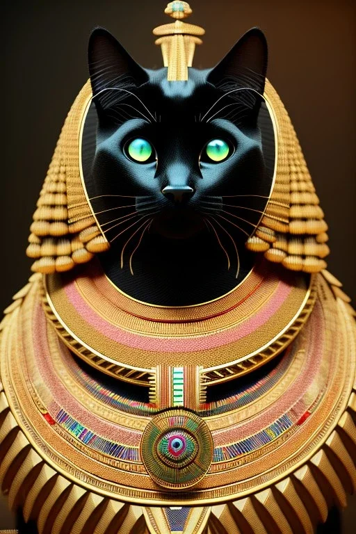 kente scene, Black Egyptian Cat, jewelry, realistic, thread, embroidery, octane render, high detail