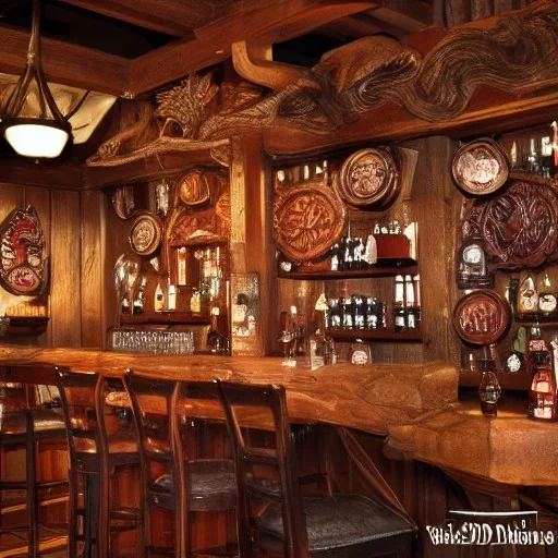 D&d tavern, beer,food,feast, intricate detail of wood carvings,photo,holidays,merry, fireplace