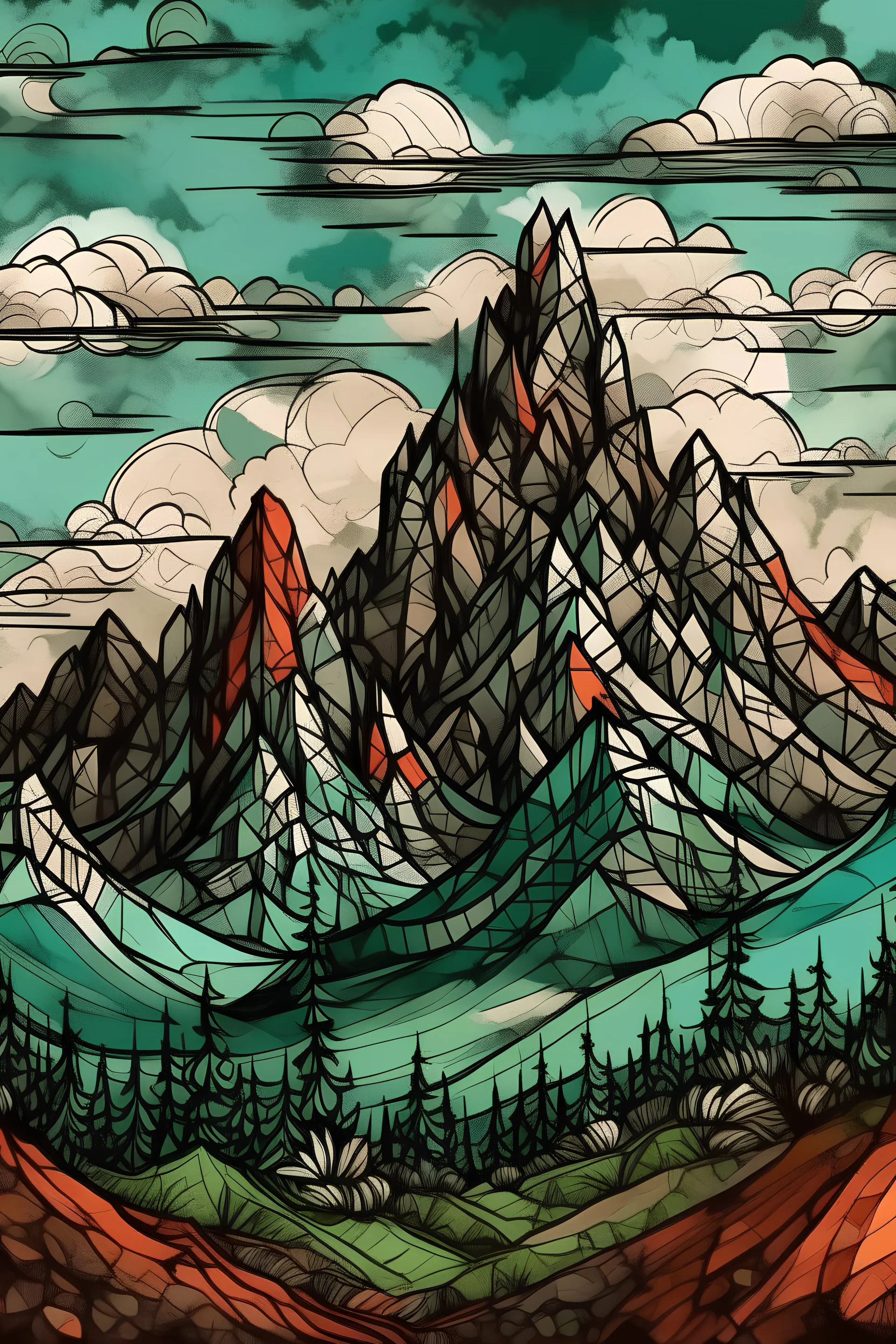 colorado mountains in the style of artist yo-yo ferro