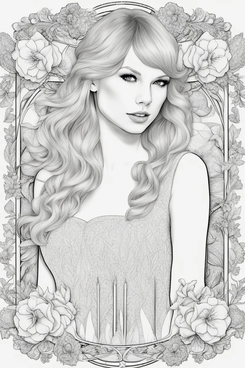 coloring pages of taylor swift for adults, Designs Black and white, No Shading