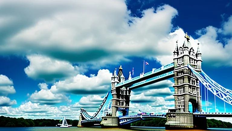 A Tesla semi-truck is parked, near the 'Tower Bridge', in London. CINEMATIC. WIDE ANGLE LENS.
