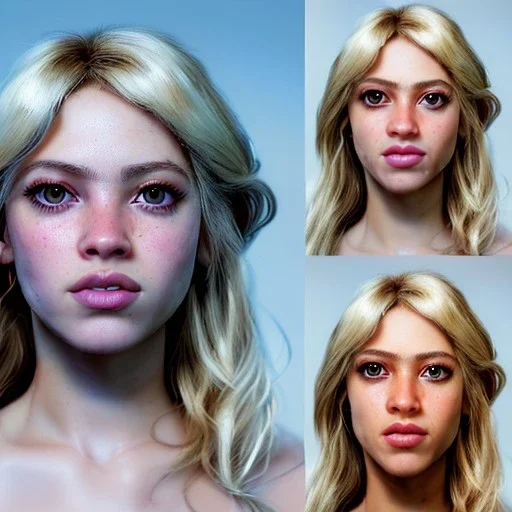 Shakira, artist, 30 years old, Realistic image, waist up portrait, Michael Goundry style. blonde, loose long hair, eyes make up, perfect, glow, circle iris. concept art, smooth, unreal engine 5, god lights, ray tracing, RTX, lumen lighting, ultra detail, volumetric lighting, 3d, finely drawn, high definition, 4k.